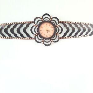 Novelty Wall Clock.Reticulated,Navy Blue Enamel with Pearl Embellishments.